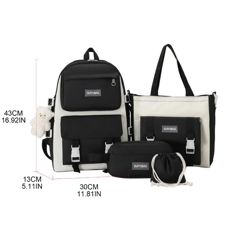 4pcs Drawstring Backpack Set with Pencil Bag, Casual School Rucksack