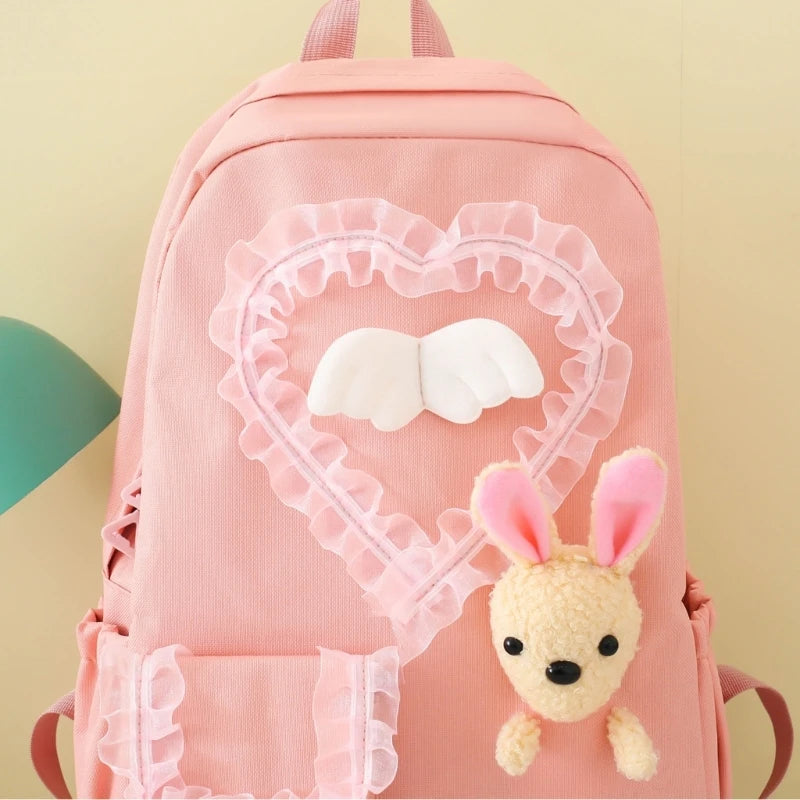 4pcs Lace School Backpack with Shoulder Bag Pencil Case Book Bags