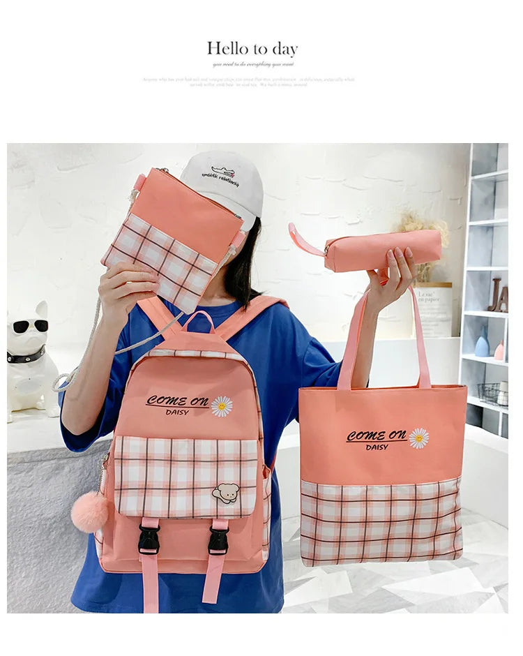 Daisy Print Women Backpack School Bags For Teenage Girls