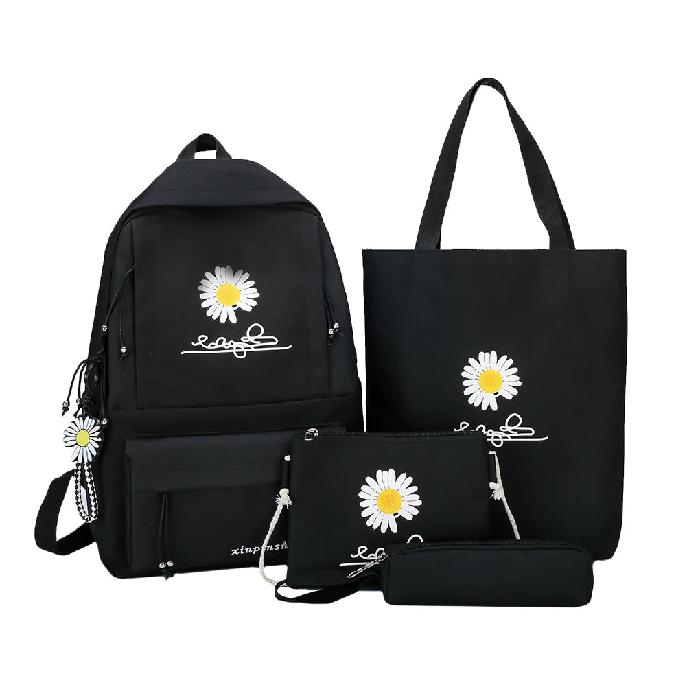 Daisy Print Canvas Backpack Set for Teenagers