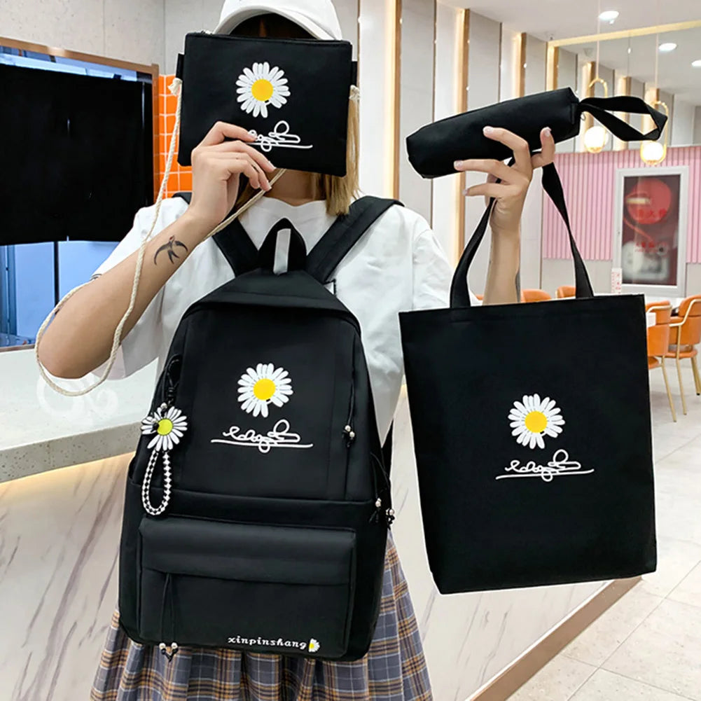 Daisy Print Canvas Backpack Set for Teenagers