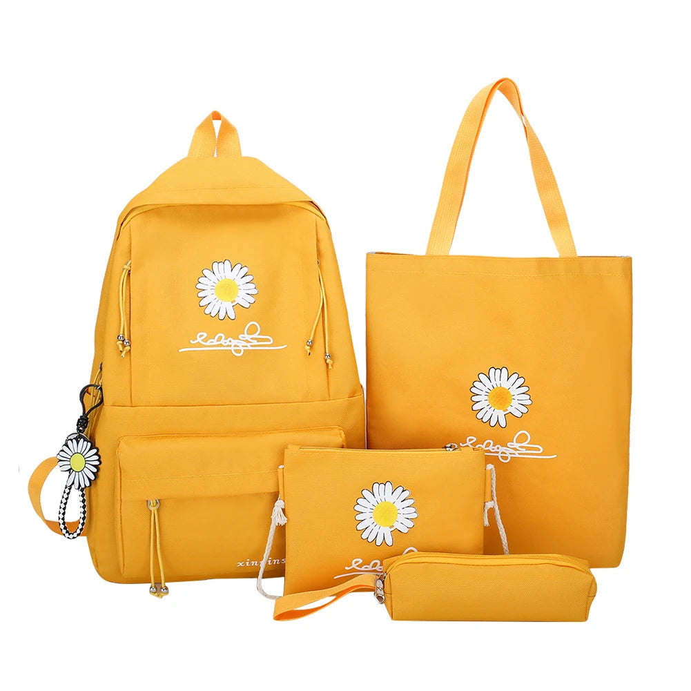 Daisy Print Canvas Backpack Set for Teenagers