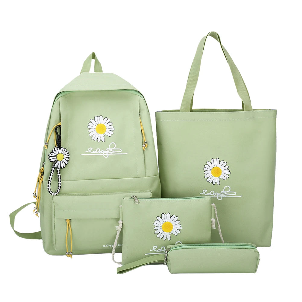 Daisy Print Canvas Backpack Set for Teenagers