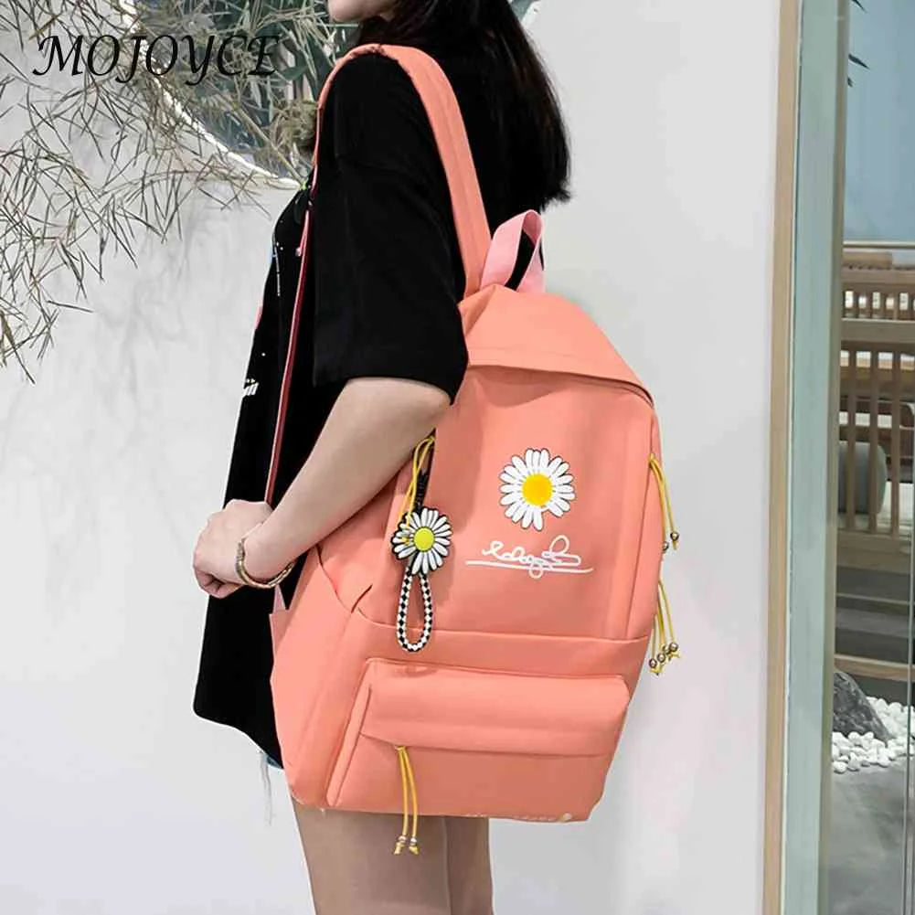 Canvas Backpack Daisy Print Rucksack Teen Girl Shoulder Bag Mochila Vintage Bags