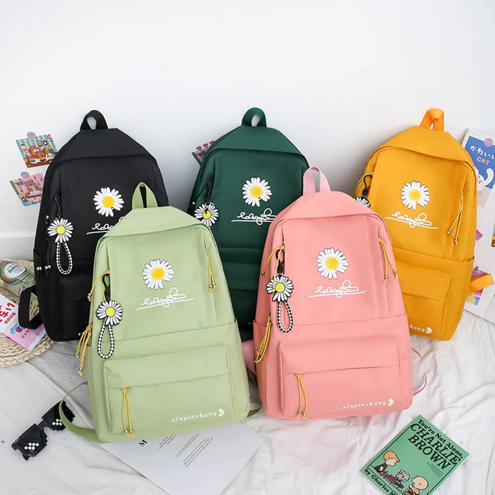 Daisy Print Canvas Backpack Set for Teenagers
