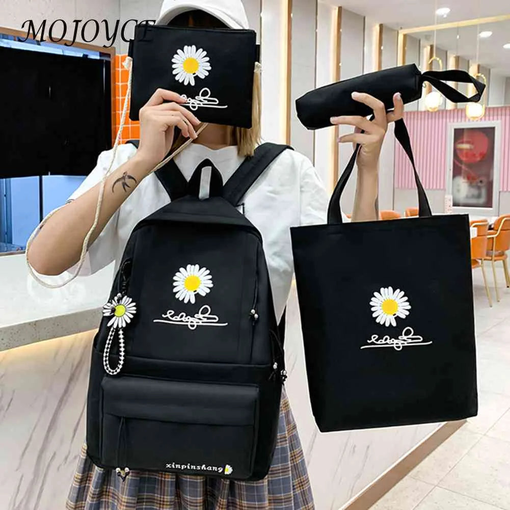 Canvas Backpack Daisy Print Rucksack Teen Girl Shoulder Bag Mochila Vintage Bags