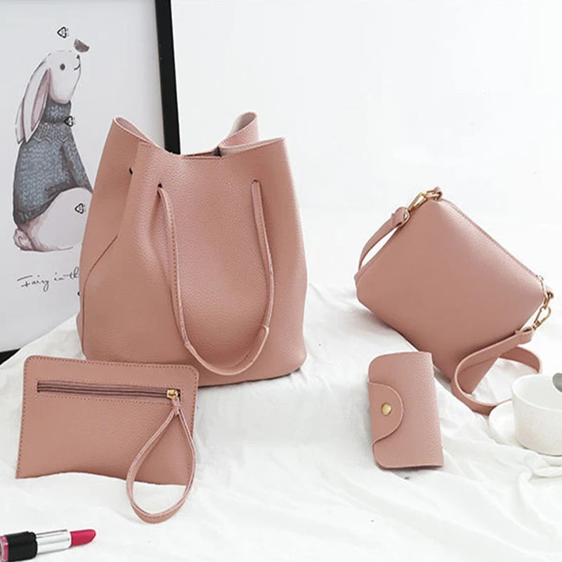 4pcs Women Shoulder Bags Crossbody Handbag Purse Clutch Wallet Set