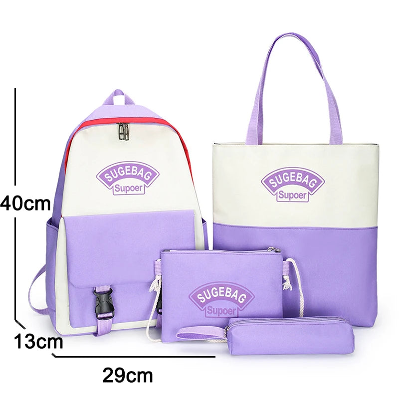 4pcs School Bags for Boys & Girls Nylon Kids Backpacks