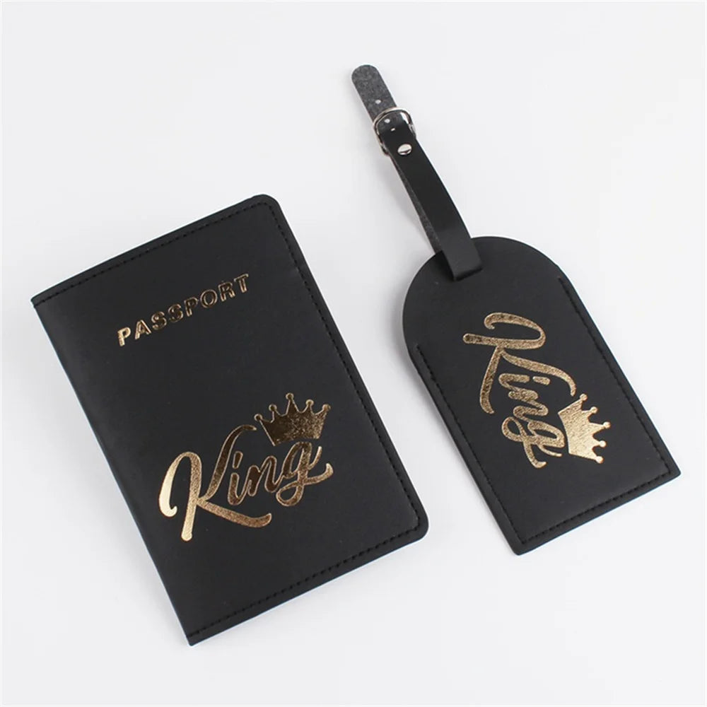 4pcs Crown Couple Passport Cover Luggage Tag PU Leather Travel Case Holder