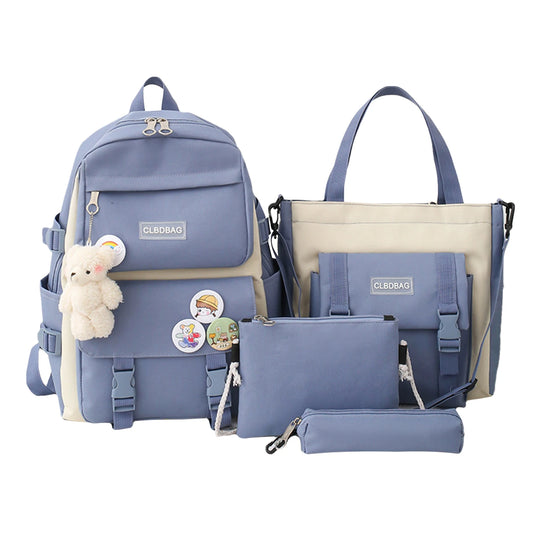 4pcs High School Backpacks for Students Girls Large Capacity Shoulder Bags