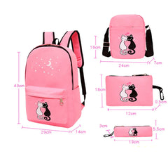 Cat Print Canvas School Bags Teen Girls Backpack Preppy Style Rucksack Mochila