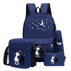 Cat Print Canvas School Bags Teen Girls Backpack Preppy Style Rucksack Mochila