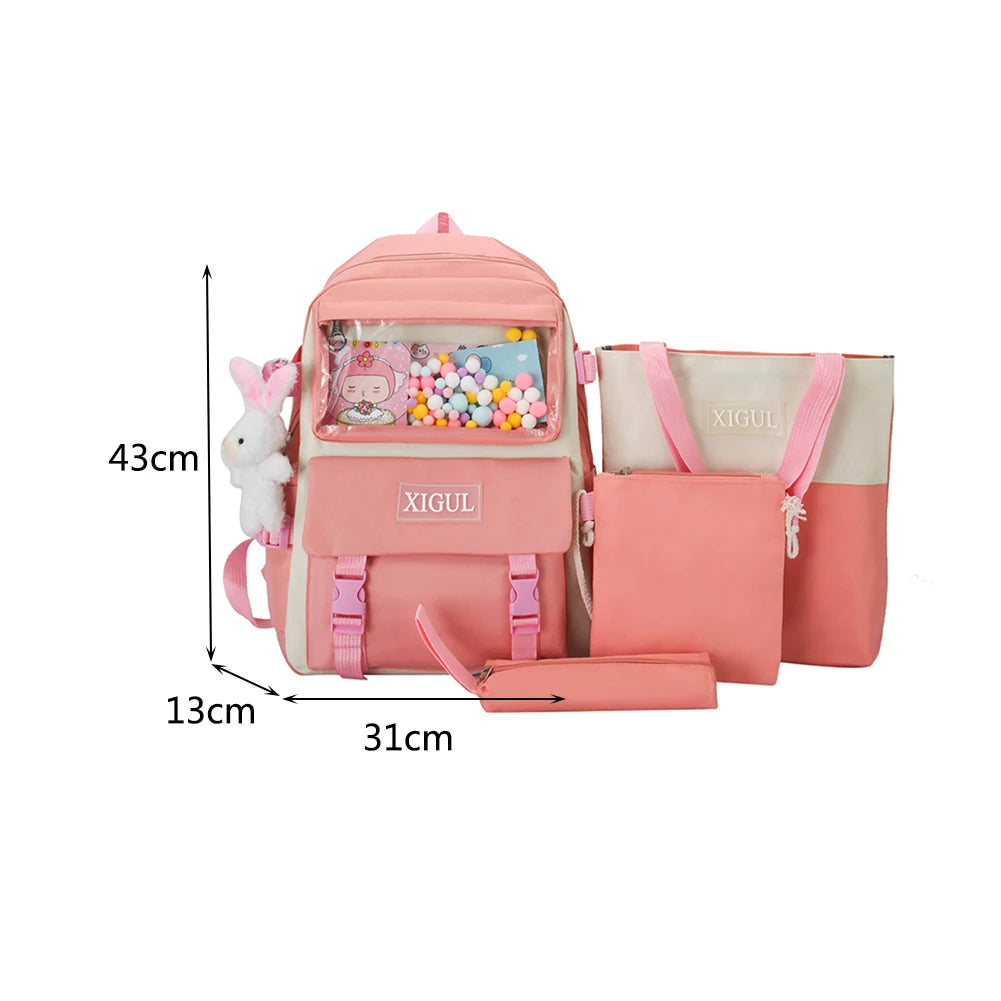 4pcs Women Backpacks Girls Bookbags Rucksack Mochila Shoulder Bags School Set