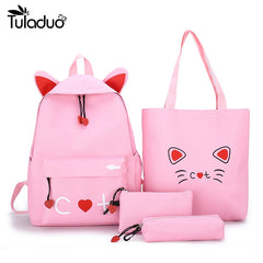 4pcs Women School Backpacks Girls Student Book Bag B