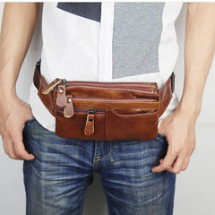 6 inch Men's Leather Waist Bag Mini Phone Pocket Chest Bag