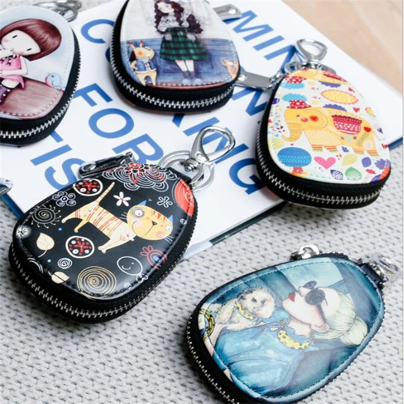 Women Girls PU Leather Key Bag Car Key Holder Case