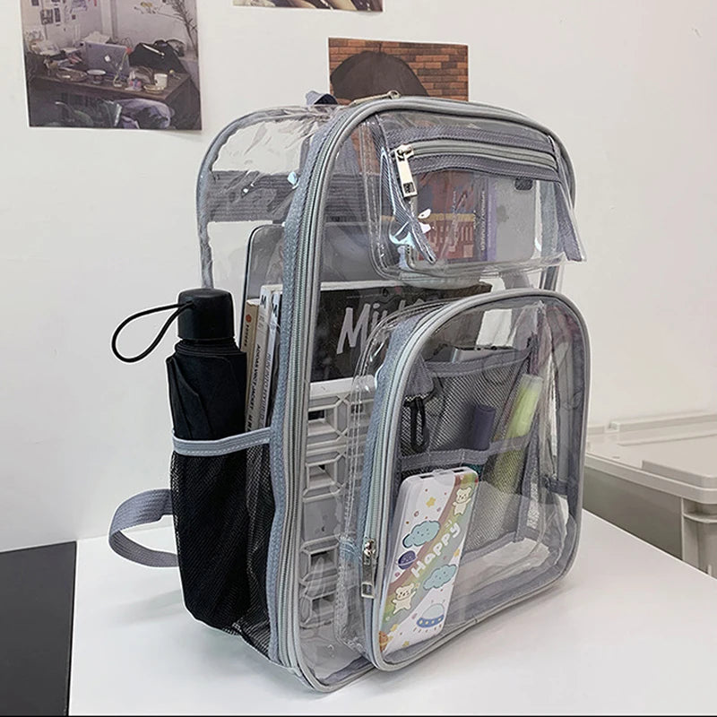 Waterproof Clear PVC Backpack School Bag Girls Large Capacity College Backpack