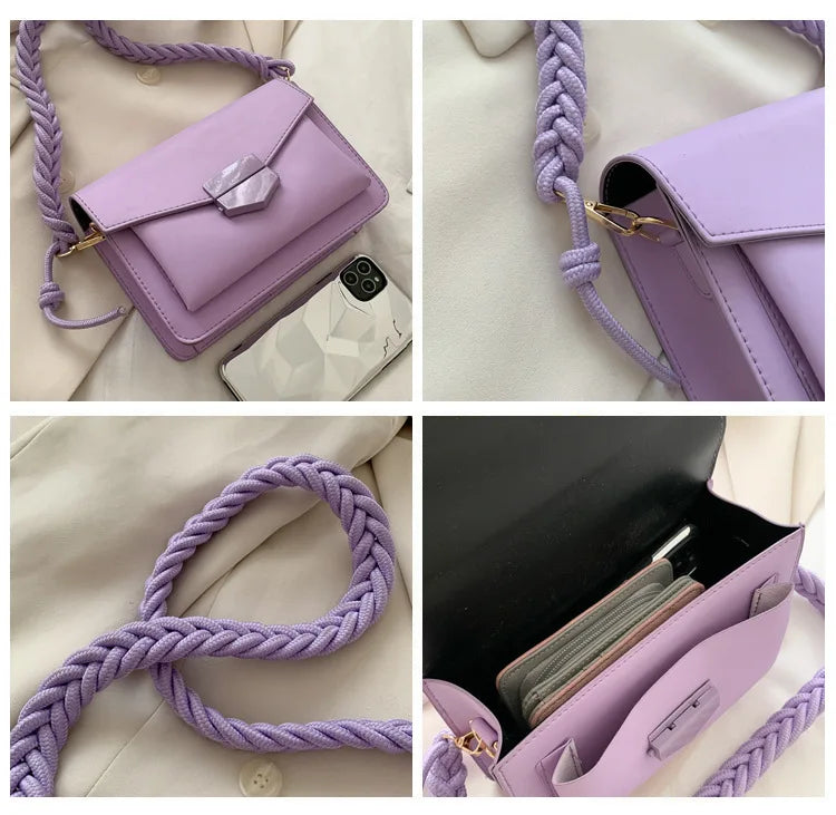 Women Girls Small Crossbody Bag with Braided Strap, 5 Colors