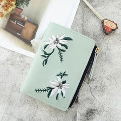 Women Wallet PU Leather Print Flower Pattern Mini Clutch Purse