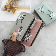 Women Wallet PU Leather Print Flower Pattern Mini Clutch Purse