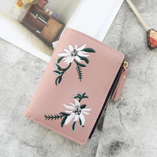 Women Wallet PU Leather Print Flower Pattern Mini Clutch Purse