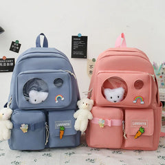 5 PCS Female High School Backpack High-capacity Junior High School Pupil Bag