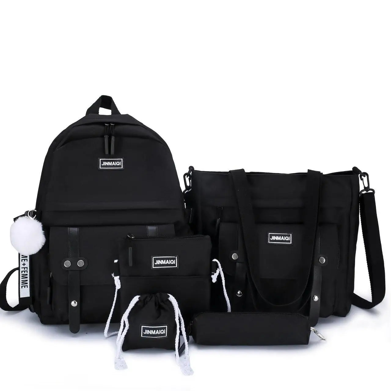 5 Pcs Canvas Schoolbags For Teenage Girls Backpacks Laptop Travel Bagpack