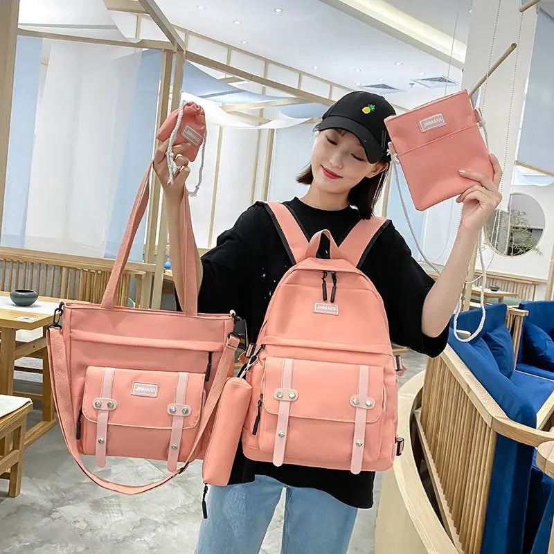 5 Pcs Canvas Schoolbags For Teenage Girls Backpacks Laptop Travel Bagpack