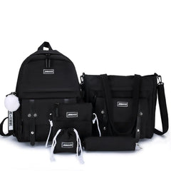5 Pcs Canvas Schoolbags For Teenage Girls Backpacks Laptop Travel Bagpack