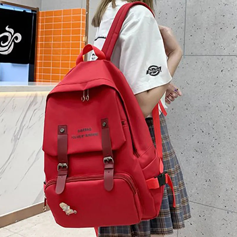 5 Piece Set High School Bags For Teenage Girl Boys Large Capacity Canvas Travel