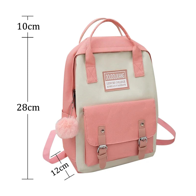5 Piece Set High School Bags For Teenage Girl Boys Large Capacity Canvas Travel