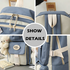 5-Piece Women Backpack School Bag Girls Large Capacity Knapsack