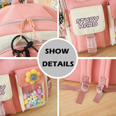 5 Piece Women Backpack School Bag Girls Large Capacity
