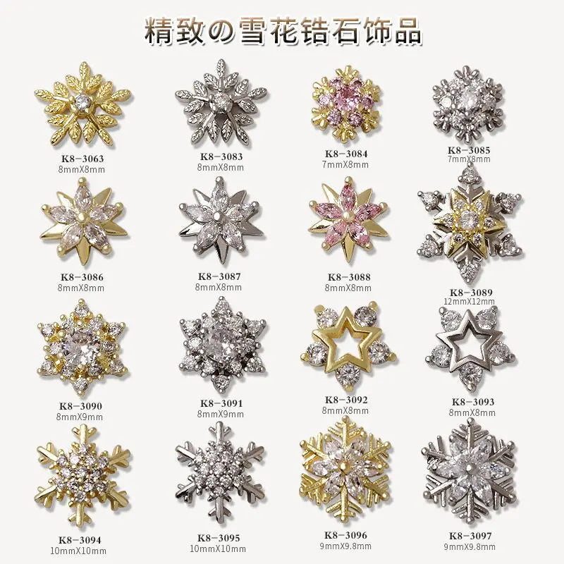 3D Glitter Snowflake Nail Art Zircon Charm - Christmas Nail Decoration