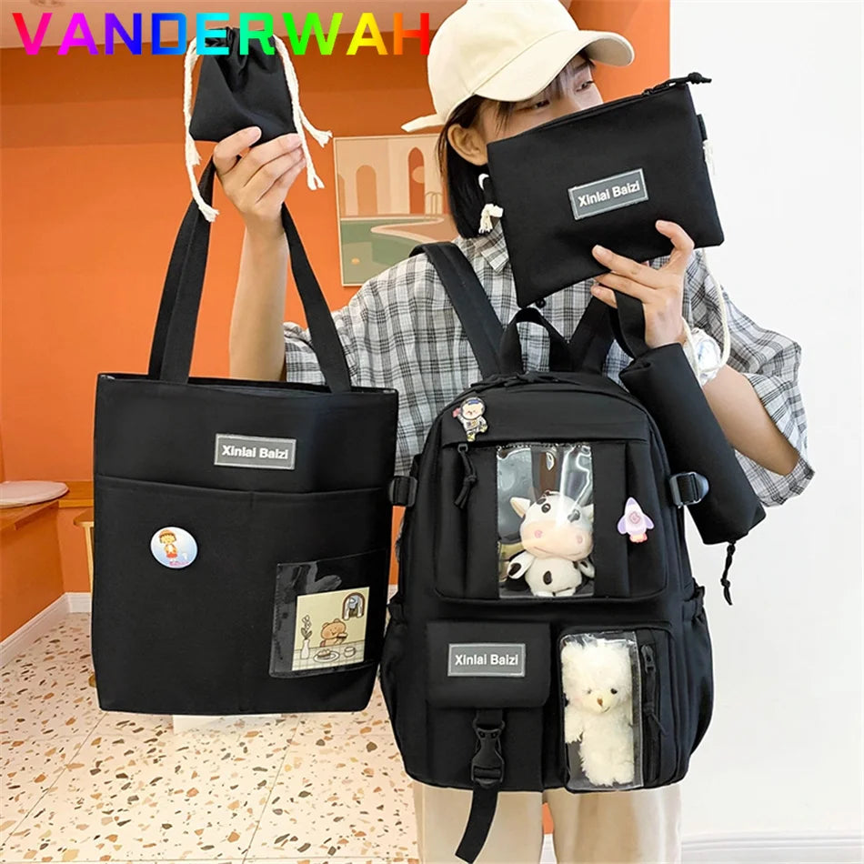 Girl's Backpack Cartoon Student Book Schoolbag Canvas Large Capacity