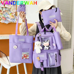 Girl's Backpack Cartoon Student Book Schoolbag Canvas Large Capacity