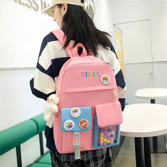 5 Piece Kids Backpack Set Stamp Backpacks for Teenagers Girls School Bags