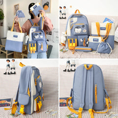 5-Piece School Bags for Girls Bear Backpack Set with Pencil Case