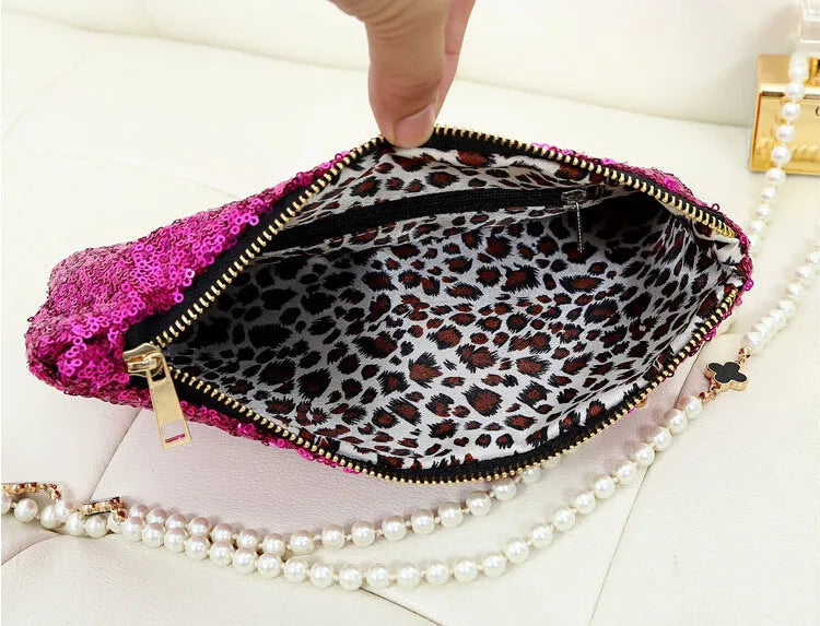 5 Pcs Women Party Clutches with Bling Sequins Handbags Zipper Bags