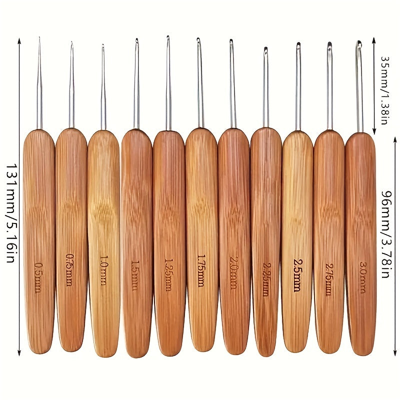 11pcs Wood Crochet Hooks Set Hand Knitting Tools Sweater Crochet Needle Set