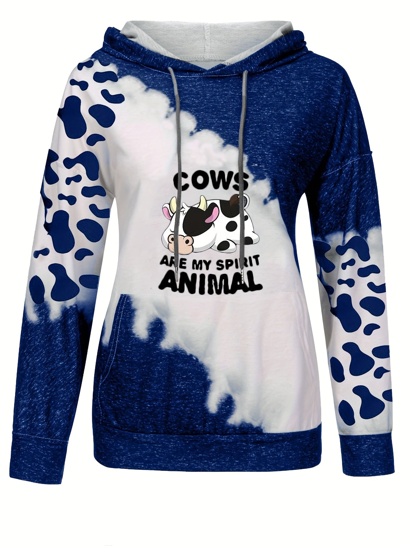 Cow Print Kangaroo Pocket Hoodie Long Sleeve Hoodies Sweatshirt