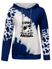 Cow Print Kangaroo Pocket Hoodie Long Sleeve Hoodies Sweatshirt