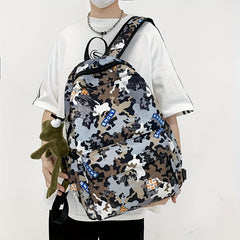 Camouflage Backpack with Frog Pendant for School and Travel