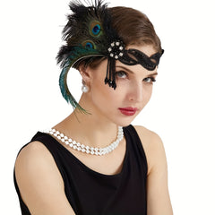 Faux Peacock Feather Headband Rhinestone Hair Band for Women