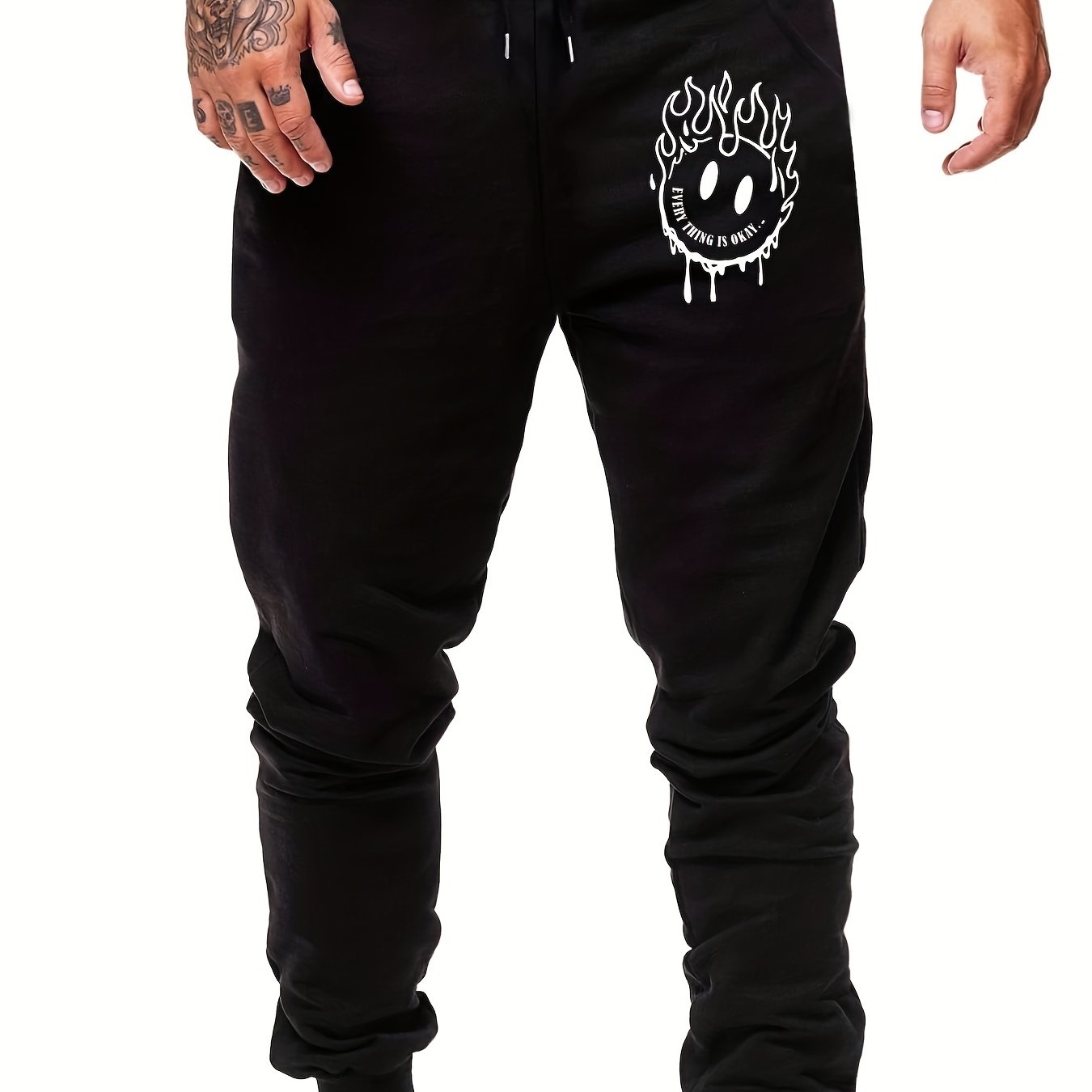 Men's Fire Happy Face Sports Pants Casual Jogging Trousers