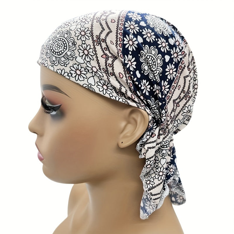 Boho Floral Print Turban Cap Pre tied Bandana Headwrap