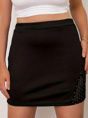 Casual Skirt Women's Plus Contrast Mesh High Rise Slight Stretch Skirt