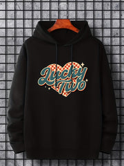Men's Lucky Two Print Hoodie Casual Slightly Stretch Drawstring Hooded Sweatshir