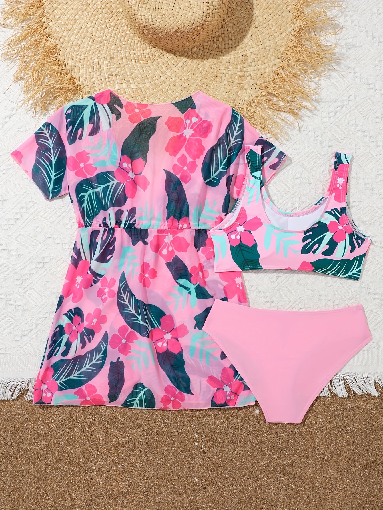 Girls Sweet 3pcs Swimsuits Set For Summer Beach
