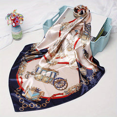 Vintage Satin Bandana Carriage Chain Print Square Scarf